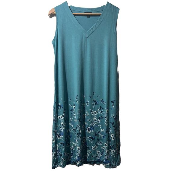 Flowers Dresses & Skirts - J. Jill Wearever Collection Dress Tank Dress Turquoise Floral Band V Neck Medium